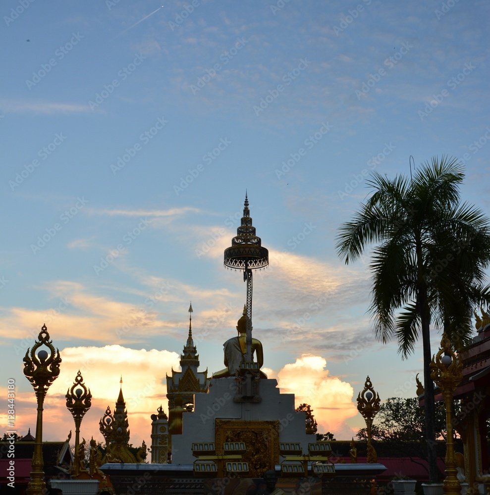 Views of farm,pagoda and old castle in Thailand.