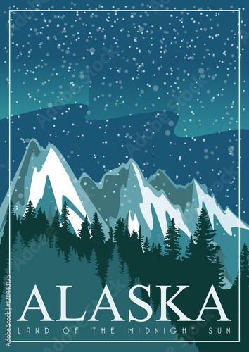 Alaska vector travel poster. USA. Unuted States of America illustration