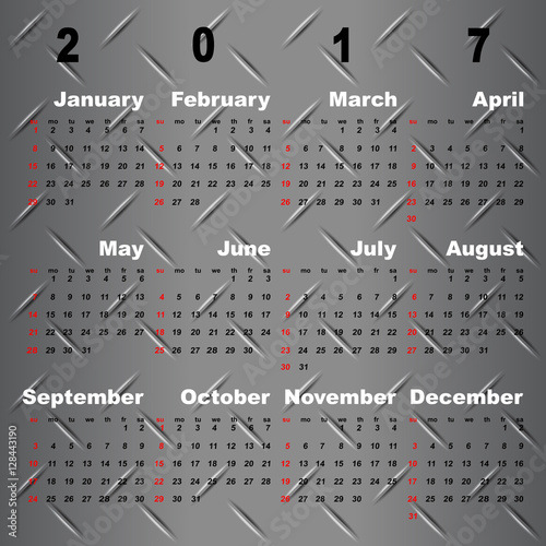 Business vector template of 2017 calendar on metal grey backgrou