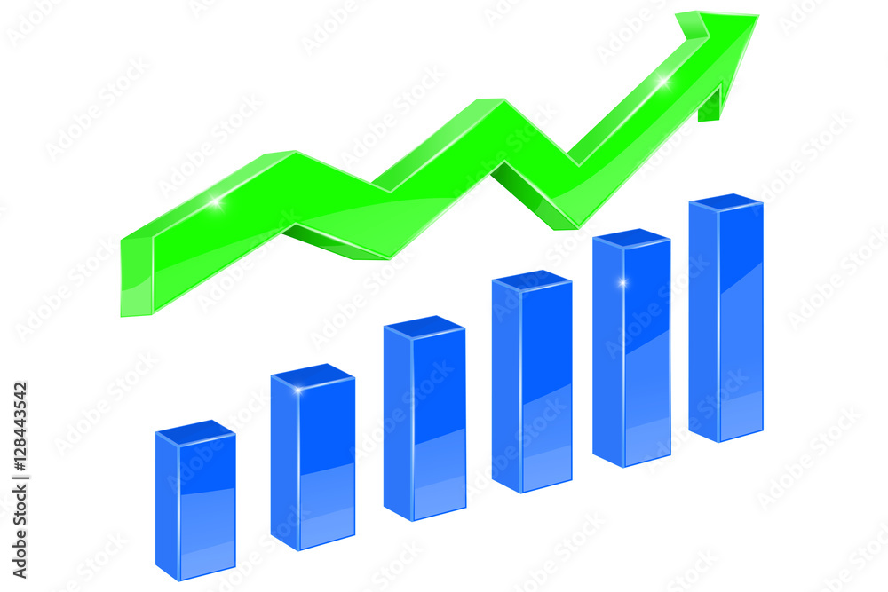 Financial chart. Green indication arrow up Financial chart. Green indication arrow up