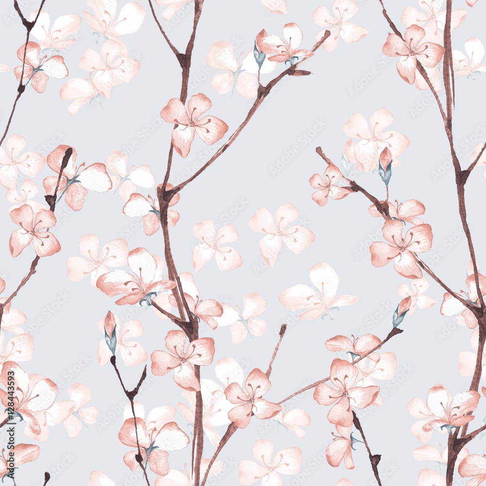 Blossom. Watercolor seamless floral pattern. Hand drawn background 7