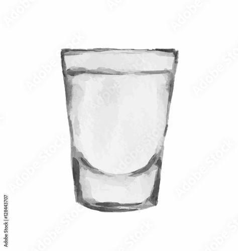 Watercolor alcohol glass with white liquid on white background. Alcohol beverage. Drink for restaurant or pub.