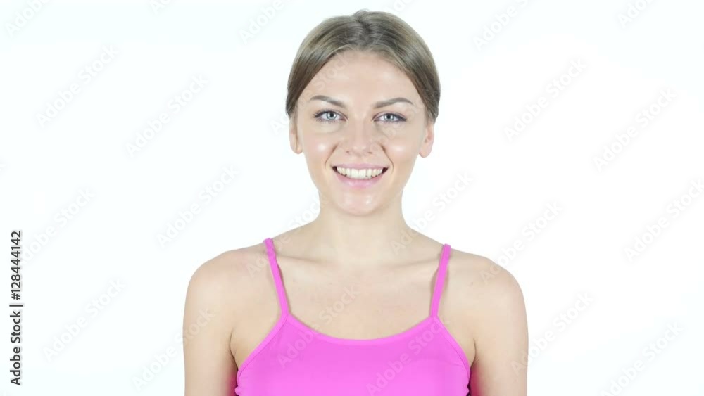 Portrait Of Smiling Woman , White Background Portrait Of Smiling Woman , White Background