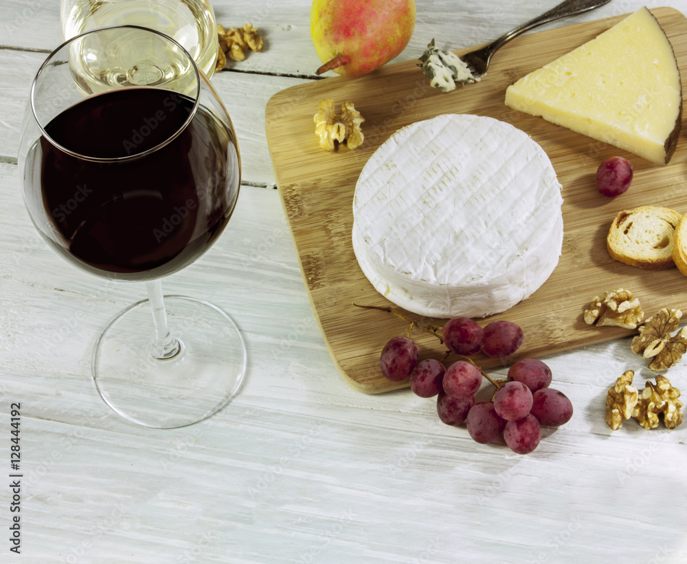 Wine and cheese tasting photo with copyspace