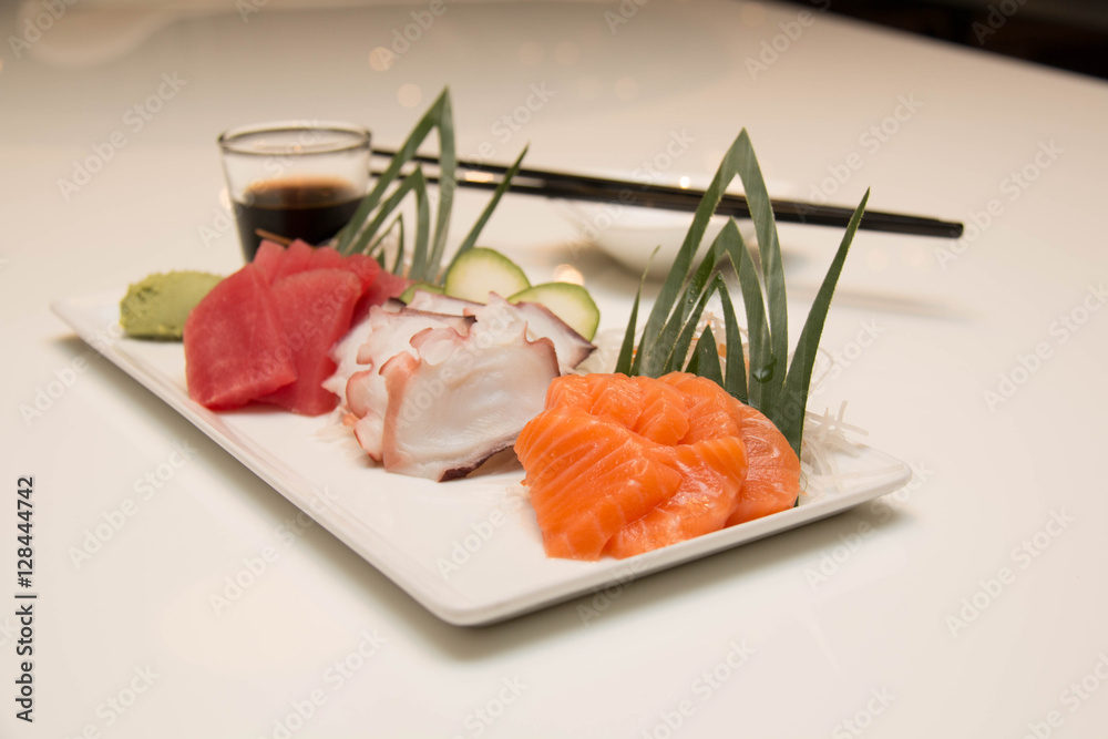 platter of sashimi sushi with tuna and salmon platter of sashimi sushi with tuna and salmon