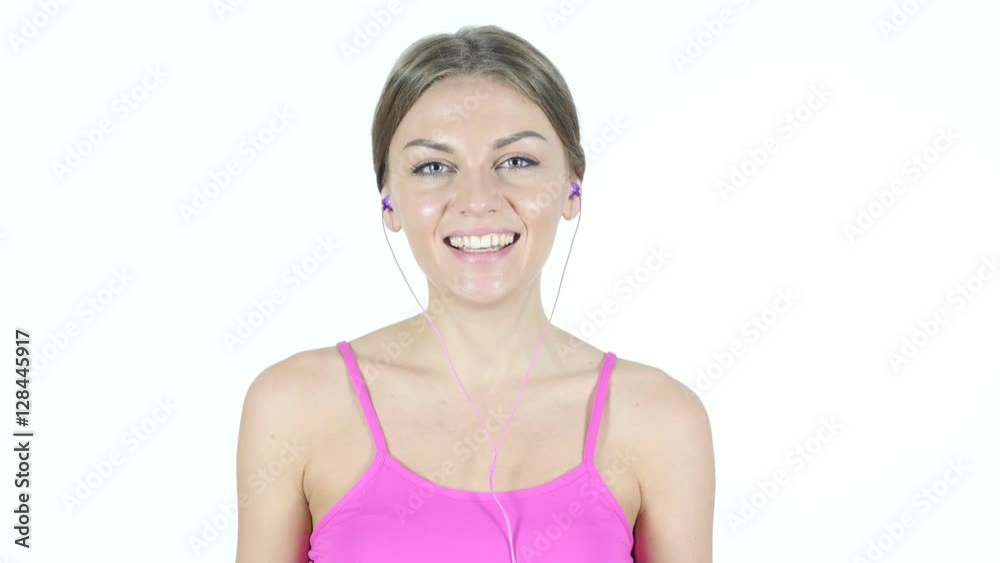 Woman Doing Online Video chat, White Background Woman Doing Online Video chat, White Background