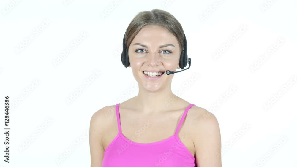 Smiling Call Center Girl, Customer Service Concept Smiling Call Center Girl, Customer Service Concept