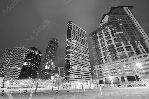 Downtown of Denver in the Night in black and white