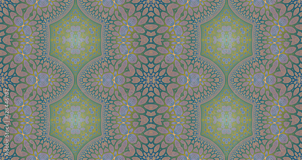 Abstract fractal high resolution seamless pattern background ideal for carpets, tapestries, fabric and wallpapers with a detailed abstract flower pattern in a grid Abstract fractal high resolution seamless pattern background ideal for carpets, tapestries, fabric and wallpapers with a detailed abstract flower pattern in a grid