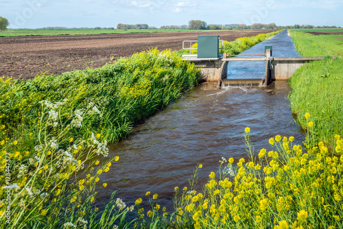 Obraz na płótnie Small weir for water level control in a Dutch polder w salonie