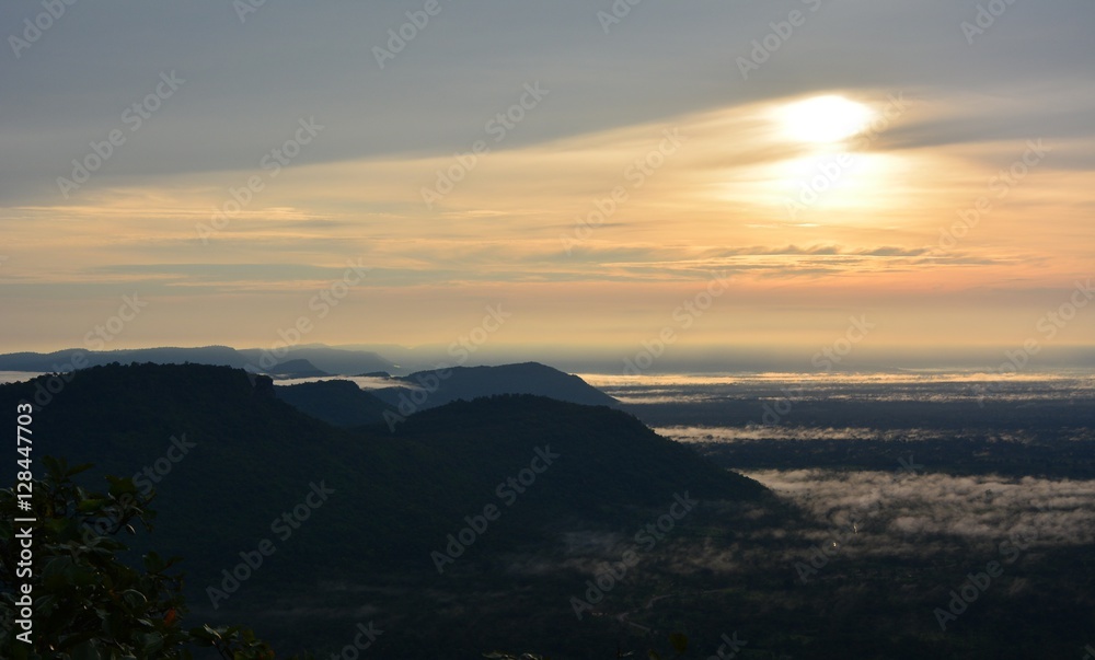 The sunrise and scenery of landscape in Thailand.