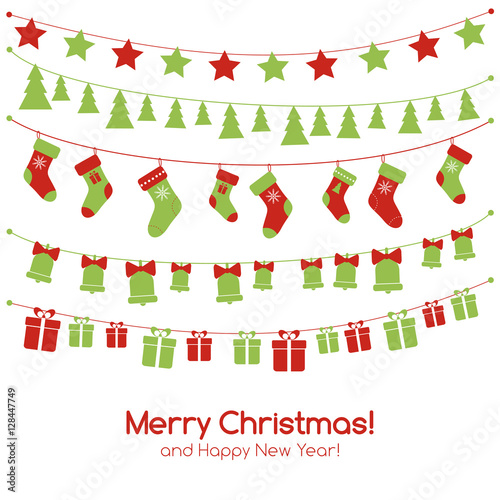 Christmas greeting card with festive garlands