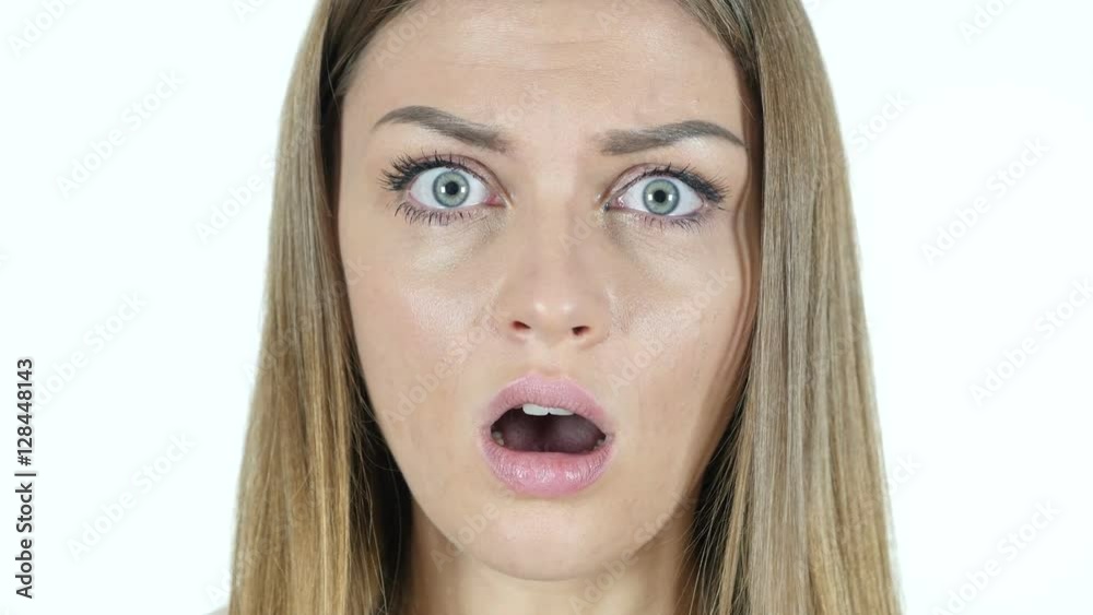 Close Up, Woman in Shock, White Background Close Up, Woman in Shock, White Background