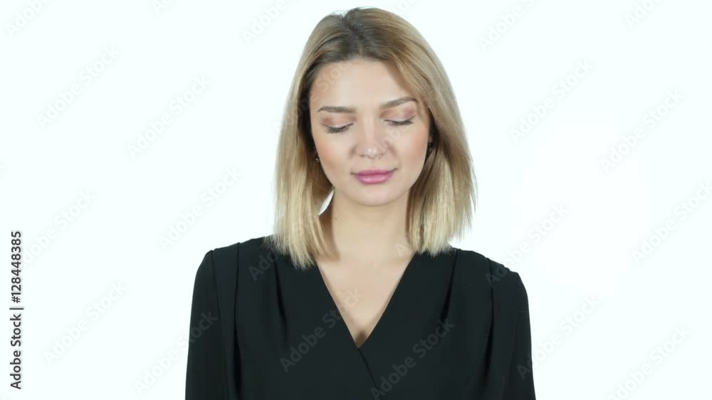 Young Woman Showing Ok Sign, White Background Young Woman Showing Ok Sign, White Background