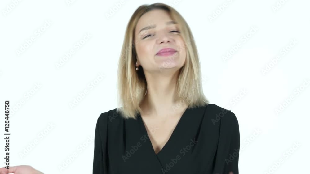 Online Video chat, Young Woman on White Background Online Video chat, Young Woman on White Background