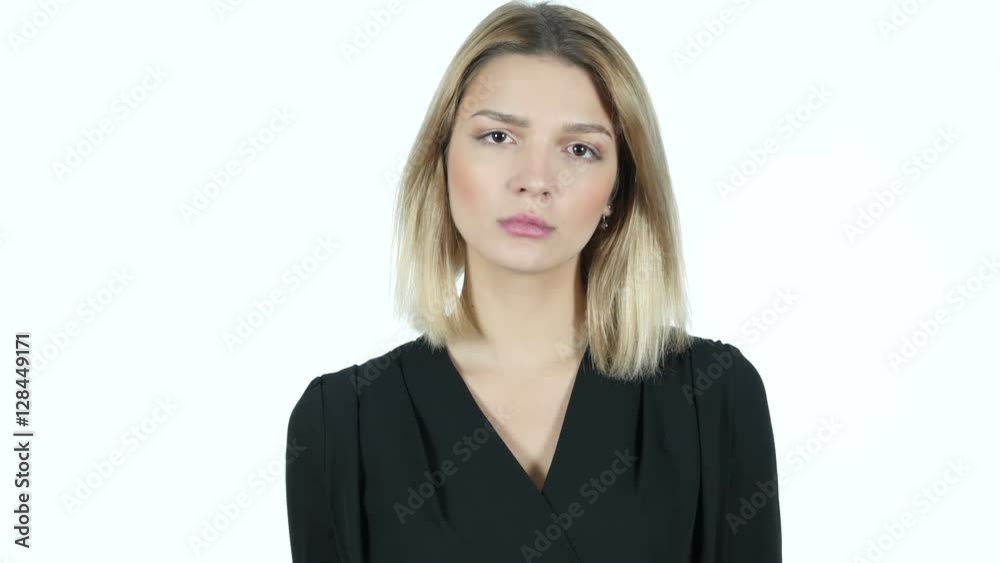 Woman Pointing At Camera, White Background Woman Pointing At Camera, White Background