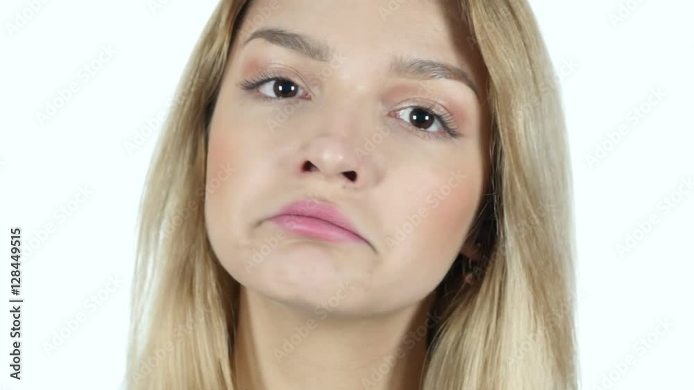 Close Up, Young Woman in Shock, White Background Close Up, Young Woman in Shock, White Background
