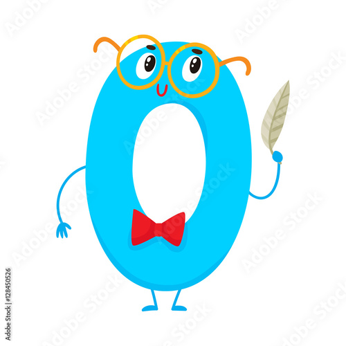 Cute and funny colorful 0 number characters, cartoon vector illustration isolated on white background. zero smiling characters, birthday greetings, anniversary