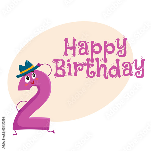 Happy birthday vector greeting card, poster, banner design with cute and funny two number characters. two smiling characters, happy birthday greeting card template