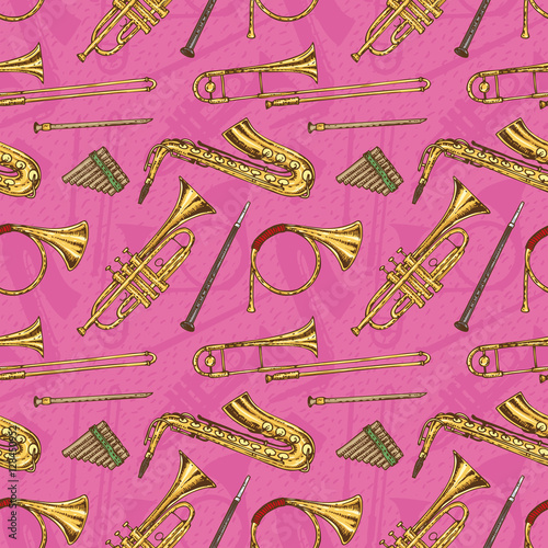 Seamless Pattern With Wind Musical Instruments