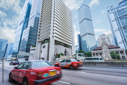 Shenzhen street view with cityscape in background.