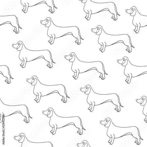 Seamless pattern with awesome contour dog. Breed dachshund.