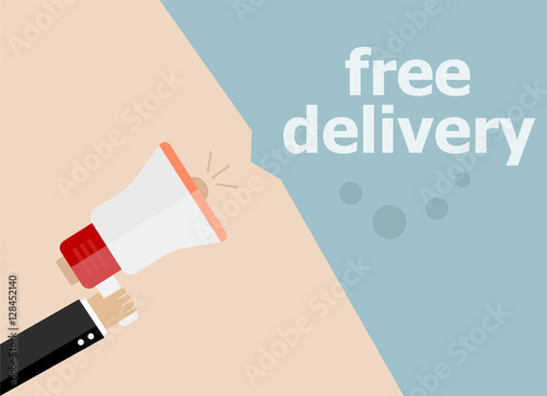 flat design business illustration concept. free delivery digital marketing business man holding megaphone for website and promotion banners. © fotoscool