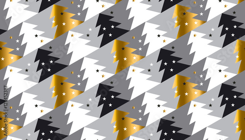 Elegant Christmas tree seamless geometry pattern in luxury gray