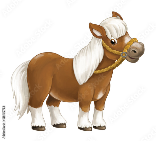 Vászonkép Cartoon happy horse is standing smiling and looking - artistic style - isolated