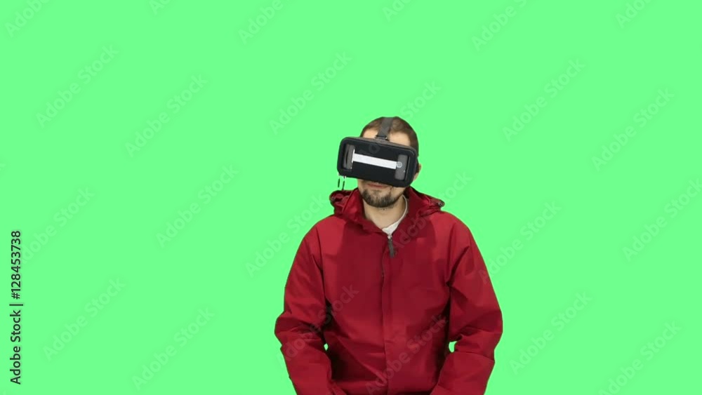 man and virtual reality on a green background man and virtual reality on a green background