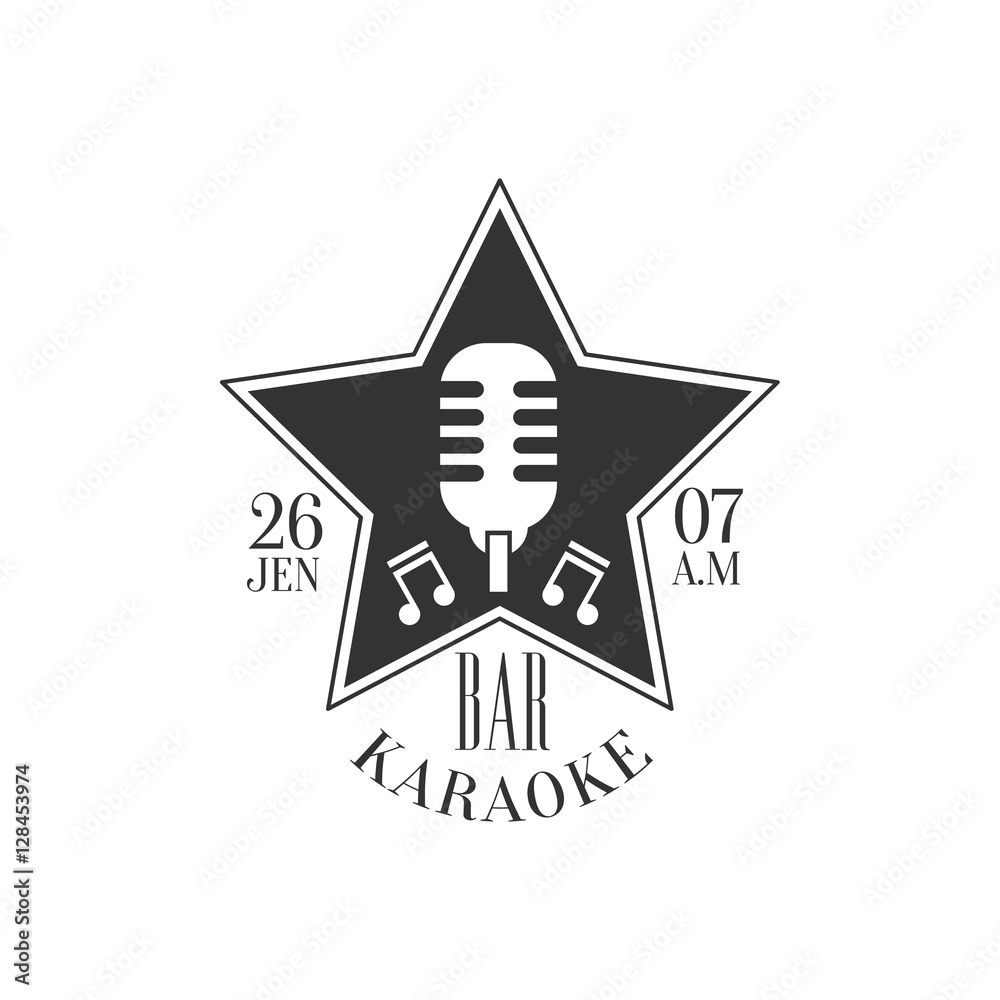 Obraz premium Star Shaped Frame With Microphone Karaoke Premium Quality Bar Club Monochrome Promotion Retro Sign Vector Design Template