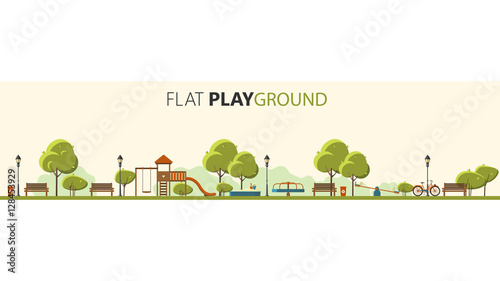 Public park. Vector Flat illustration. Easy to make pattern.

