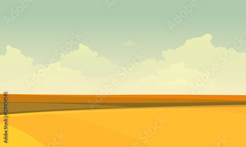 landscape with yellow fields. Lovely rural nature. Unlimited space. Vector illustration.

