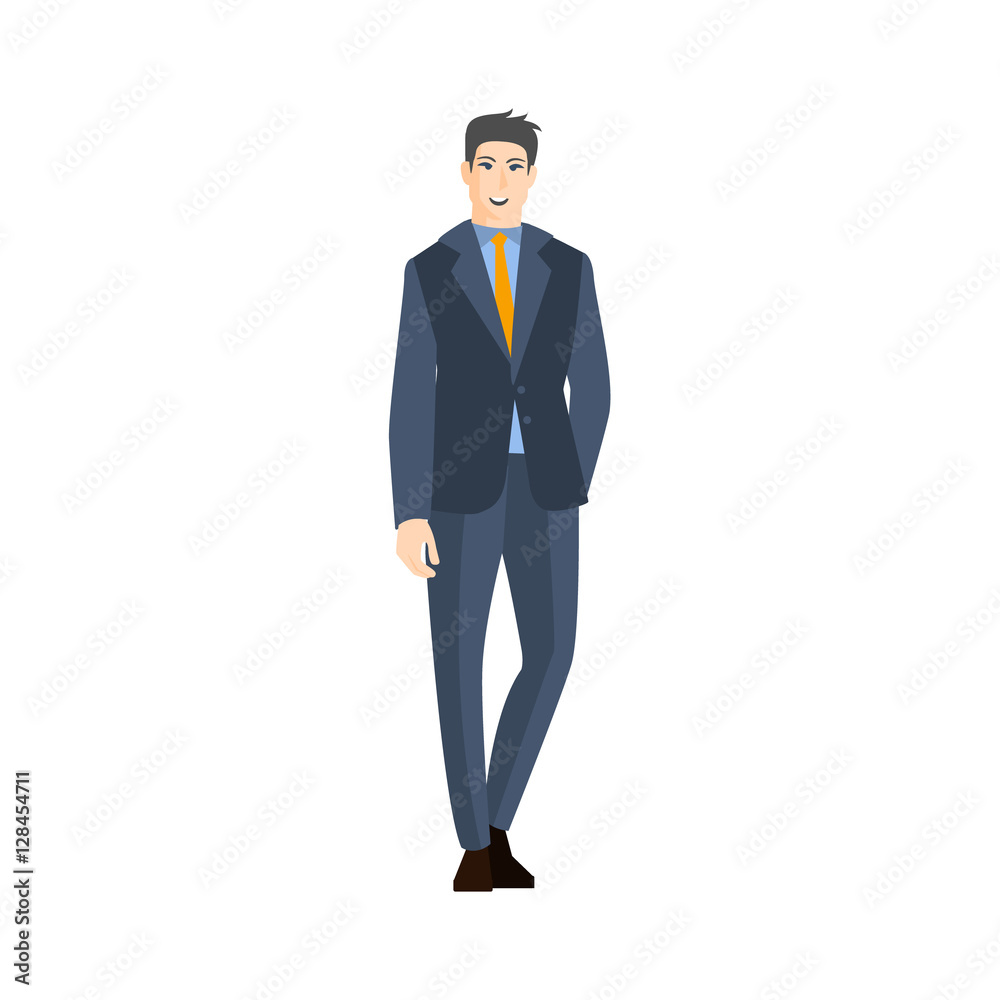 Man In Classic Suit With Orange Tie Part Of The Collection Of Young Professional People Office Style And Street Fashion Looks