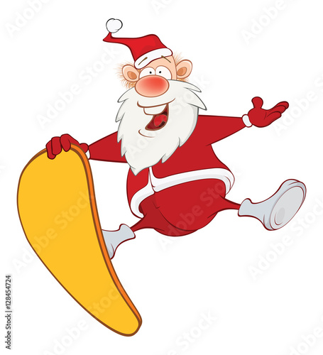  Illustration of a Cute Santa Claus and a Skateboard. Cartoon Character