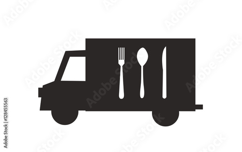Illustration of an isolated delivery truck icon with cutlery