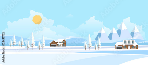 Winter Landscape Background. Flat Vector Illustration    