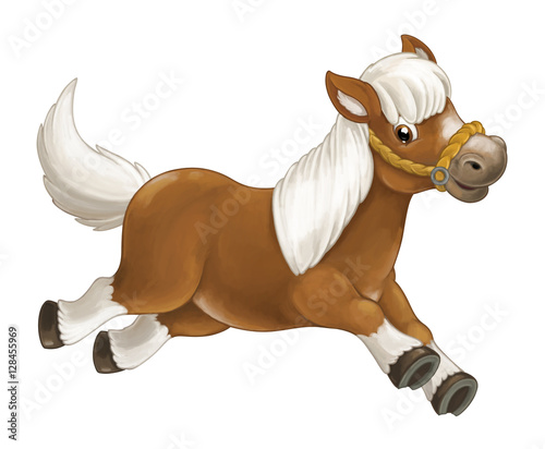 Fototapeta Naklejka Na Ścianę i Meble -  Cartoon happy horse is running jumping smiling and looking - artistic style - isolated - illustration for children