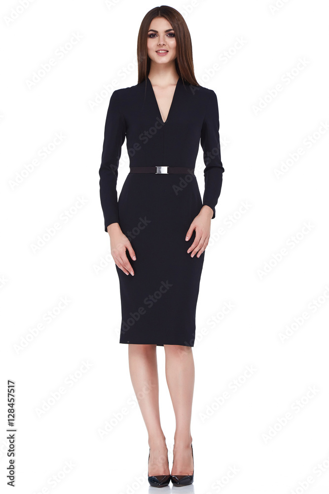 Fototapeta premium Fashion style woman perfect body shape brunette hair wear