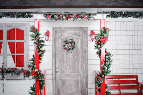 Christmas wreath on door in the interior
