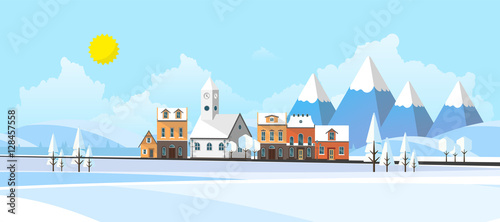 Winter Abstract Landscape Background. Flat Vector Illustration.