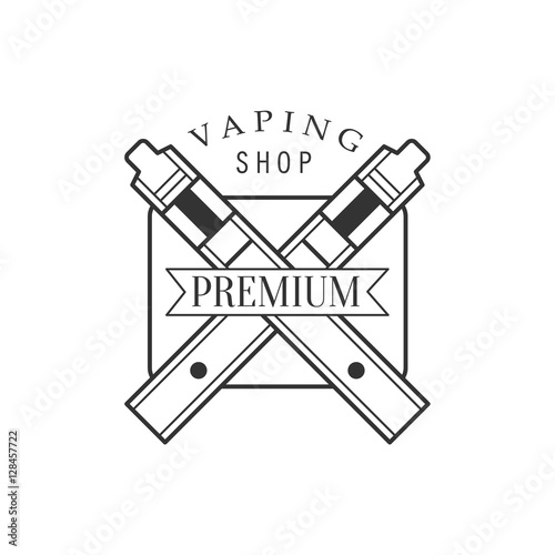 Crossed Electronic Cigaretes Premium Quality Vapers Club Monochrome Stamp For A Place To Smoke Vector Design Template
