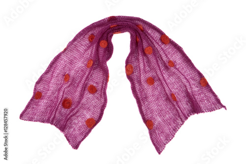 Fotografía scarf mande from knitted purple dotted mohair fabric