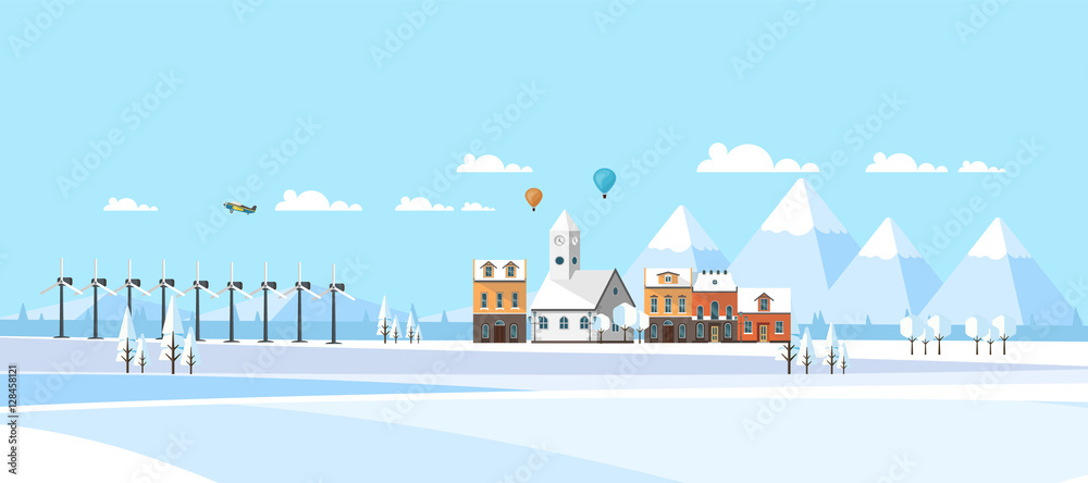 Winter Abstract Landscape Background. Flat Vector Illustration.