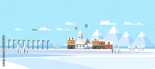 Winter Abstract Landscape Background. Flat Vector Illustration.