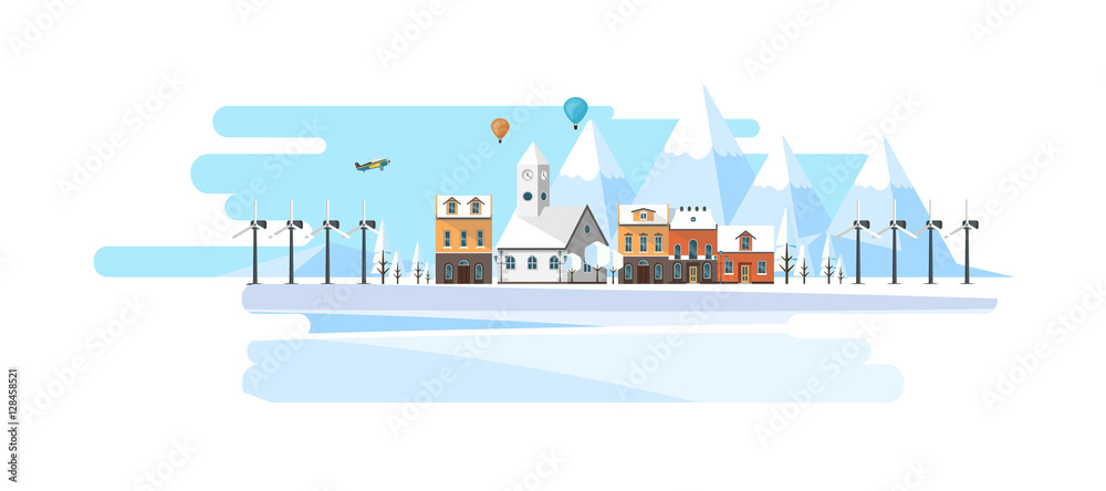 Winter Abstract Landscape Background. Flat Vector Illustration.