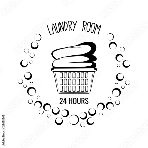 Basket With Clothes. Laundry Room Vintage Label Badge