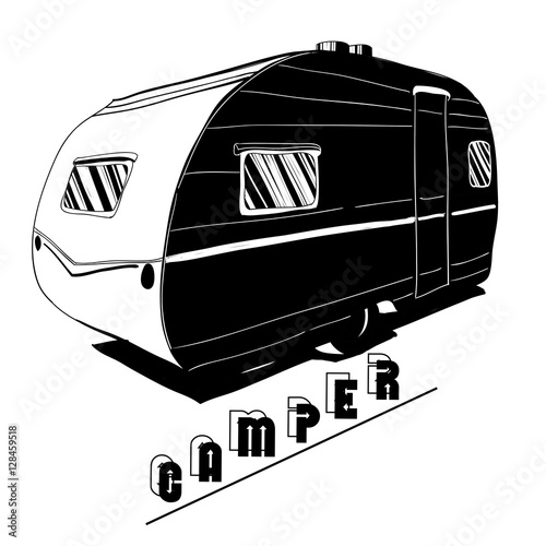 illustration of isolated Hand Drawn, doodle Camper, car Recreati photo