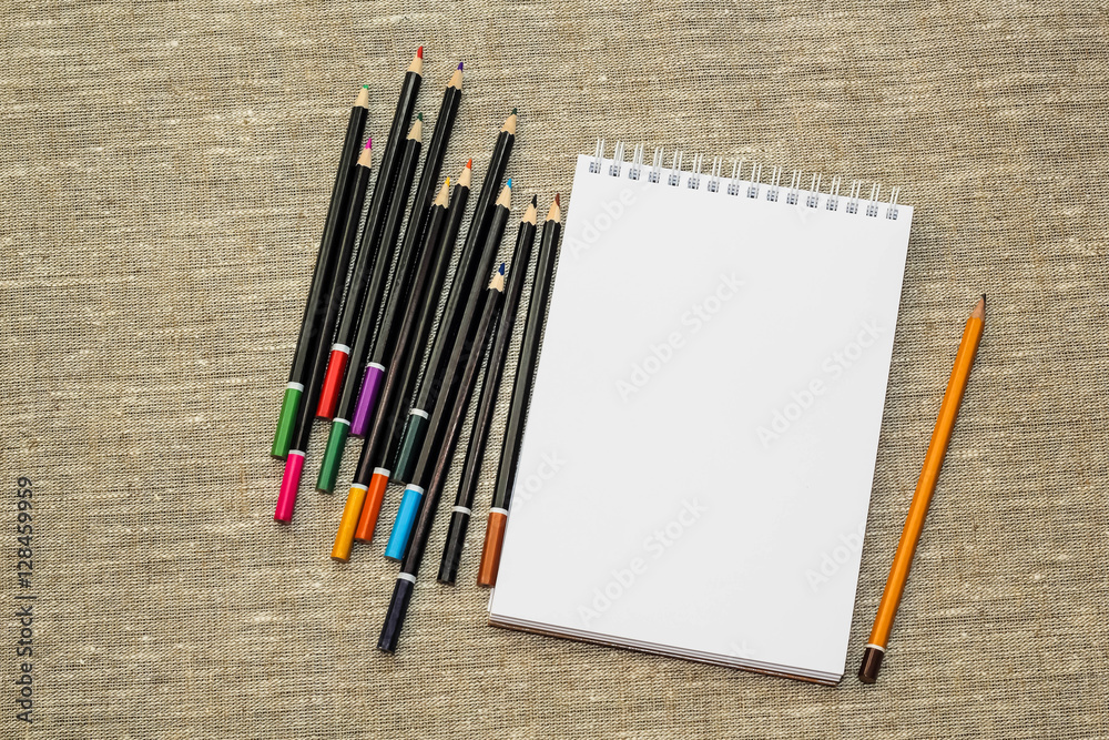 colored pencils on burlap