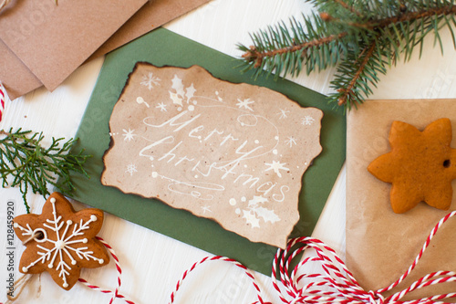 Merry Christmas! Xmas cookies, Gingerbread man, ribbon, card, fe